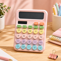 Cute Korean Pastel 12-Digit Desktop Calculator with Large LCD Display