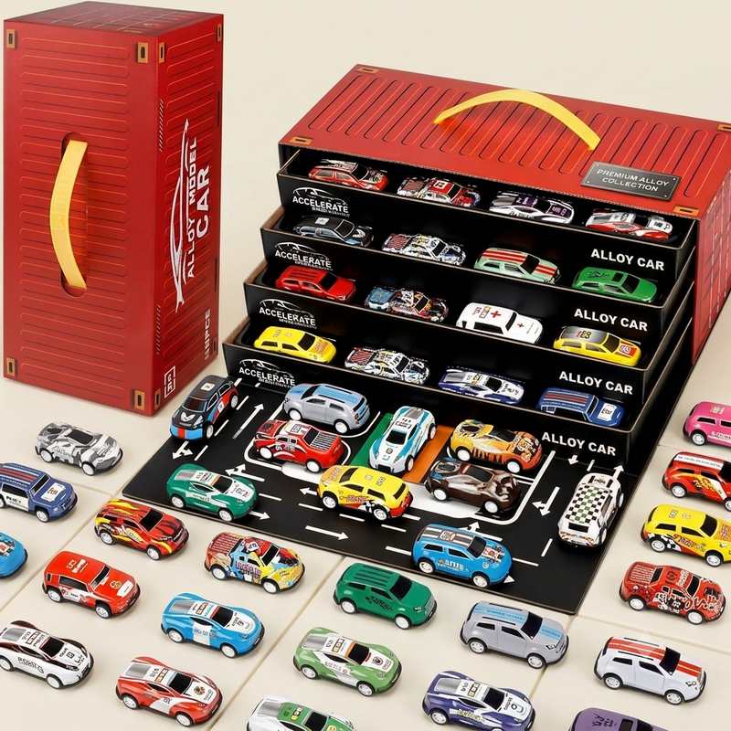 48 Pull Back Toy Cars Set with Storage Container, Mini Race Cars for Kids