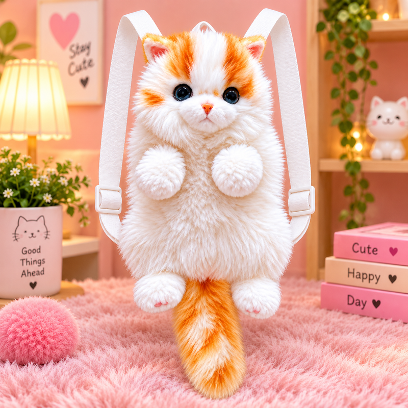 Cute Cat Plush Backpack – Adorable Soft Animal Bag for Kids