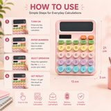 Cute Korean Pastel 12-Digit Desktop Calculator with Large LCD Display