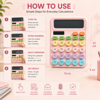Cute Korean Pastel 12-Digit Desktop Calculator with Large LCD Display