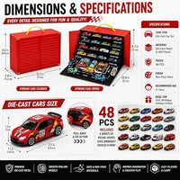 48 Pull Back Toy Cars Set with Storage Container, Mini Race Cars for Kids